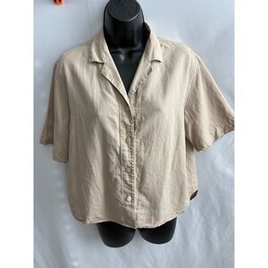 Uniqlo Beige Natural Cropped Button Down Shirt Size XS Linen Blend Lagenlook